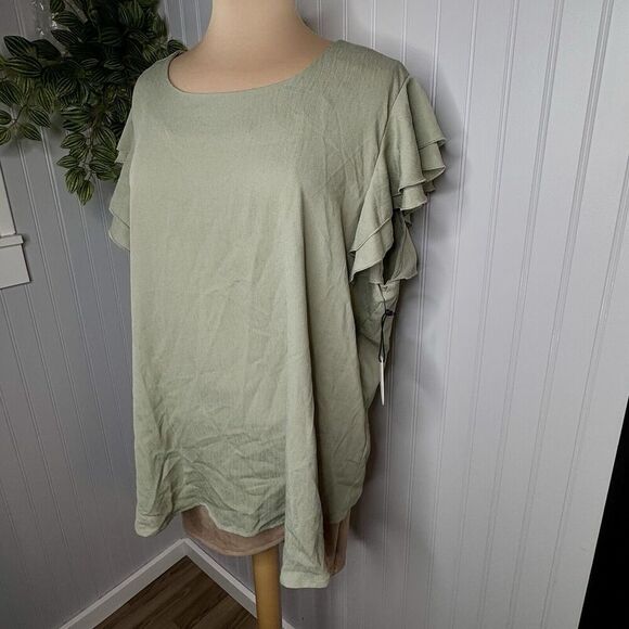 Milk & Honey Sz 3X Women's Blouse Army Green Flutter Ruffle Sleeve Top Shirt - Picture 3 of 13